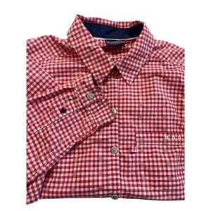 Columbia Women's Long Sleeve Button Down Red Gingham Plaid Shirt Medium